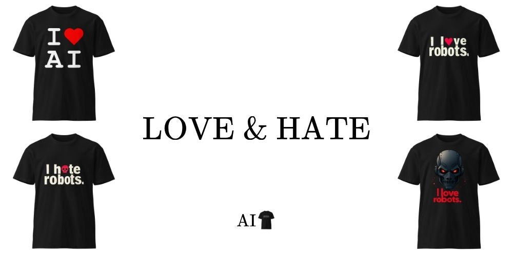 The Love and Hate Collection at the AI shirt shop.