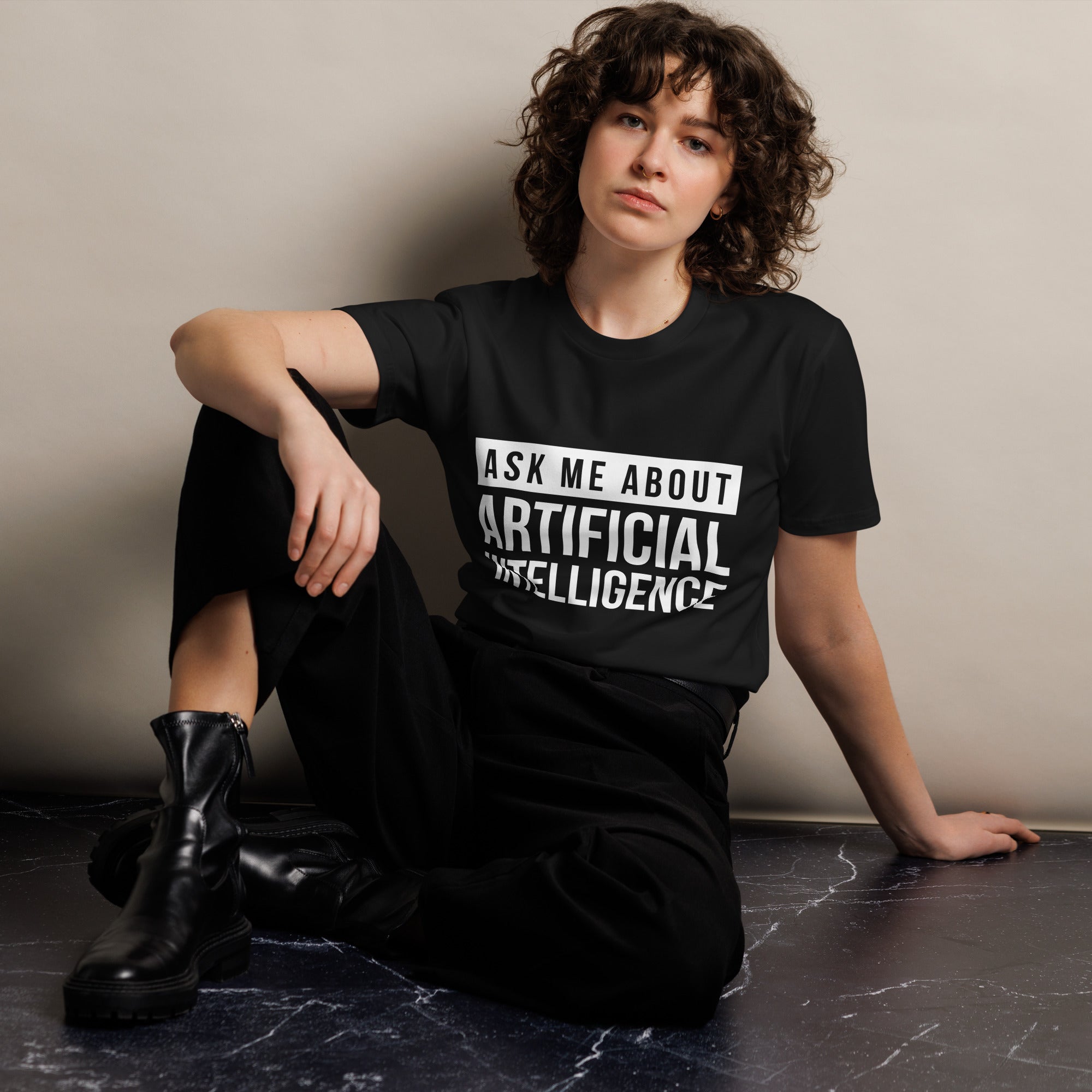 Image of the Ask Me About AI T-Shirt.
