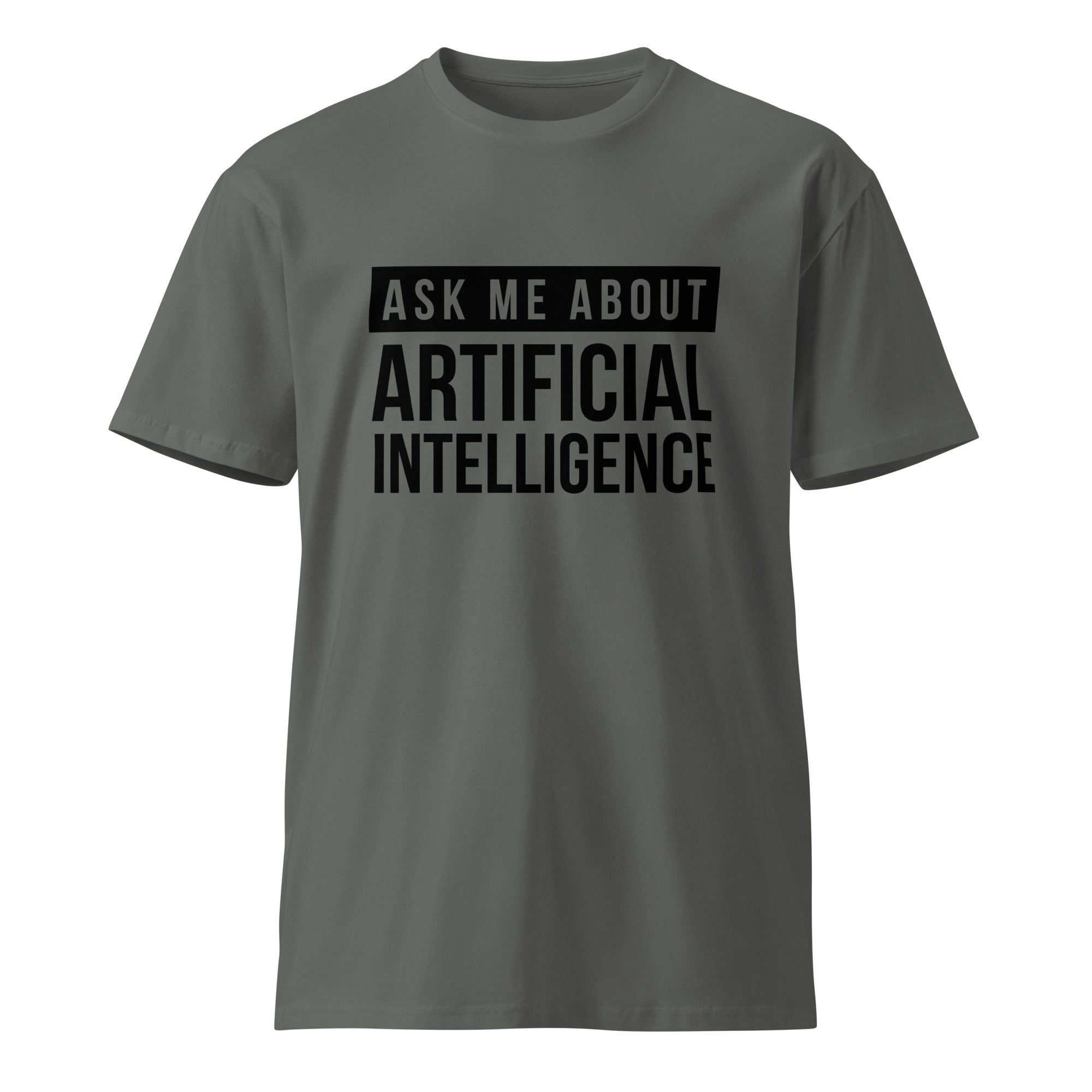 Image of the Ask Me About AI T-Shirt.