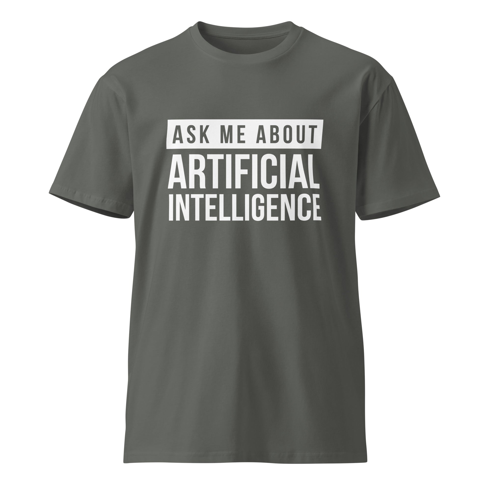Image of the Ask Me About AI T-Shirt.