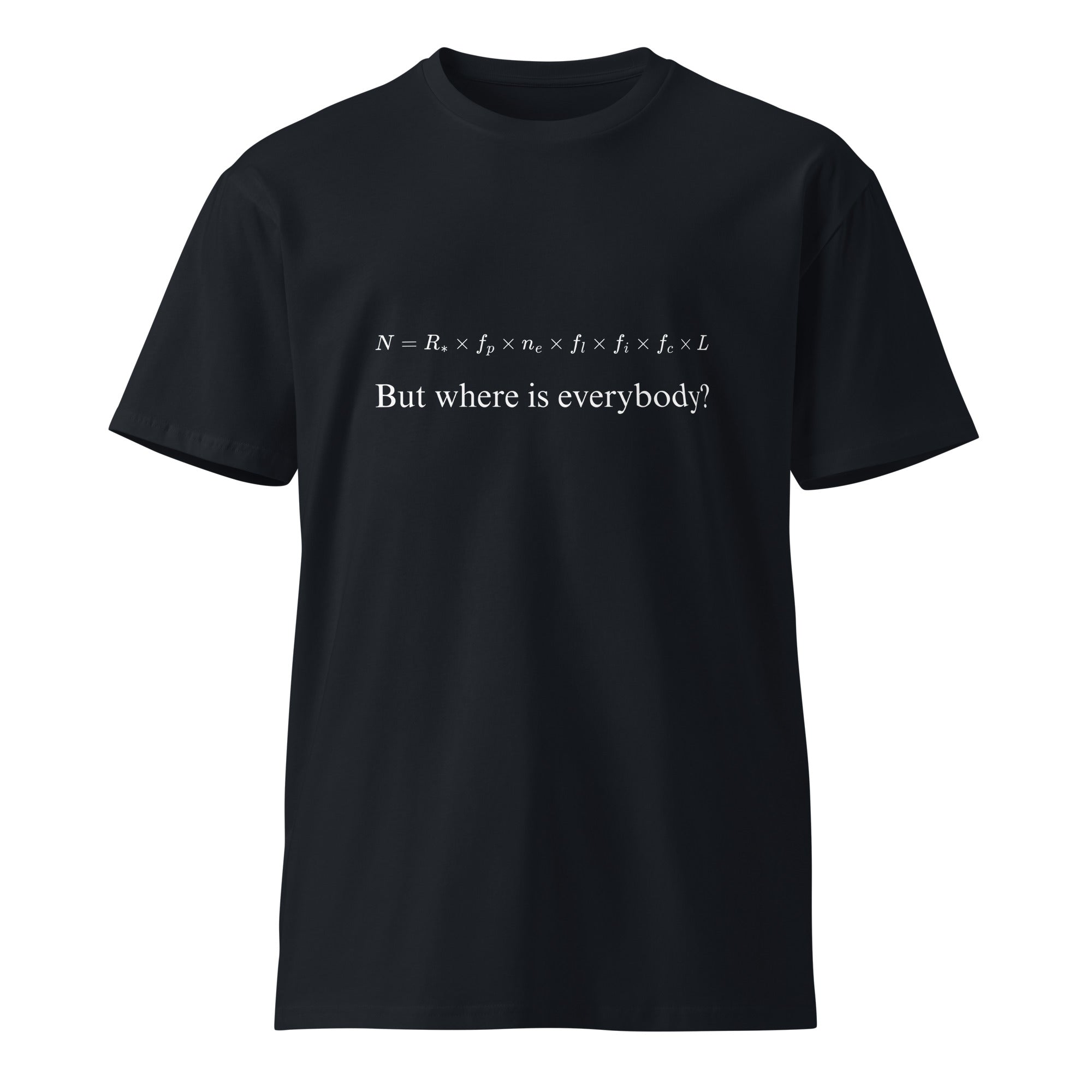 Image of the Drake Equation Fermi Paradox T-Shirt.