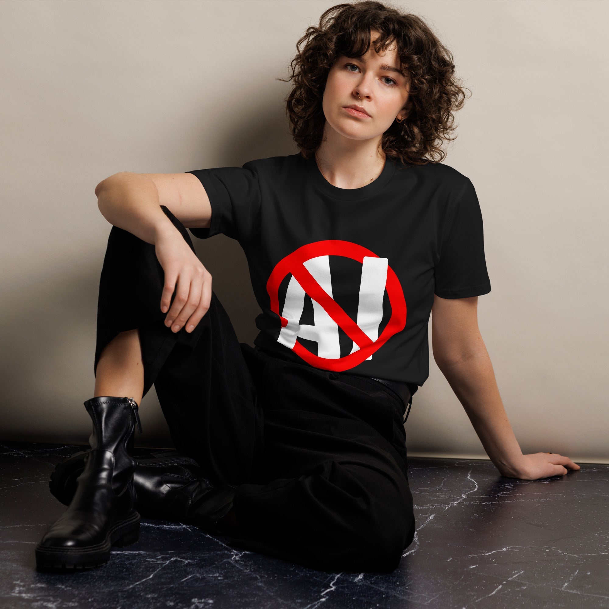 Image of the Stop AI T-Shirt.