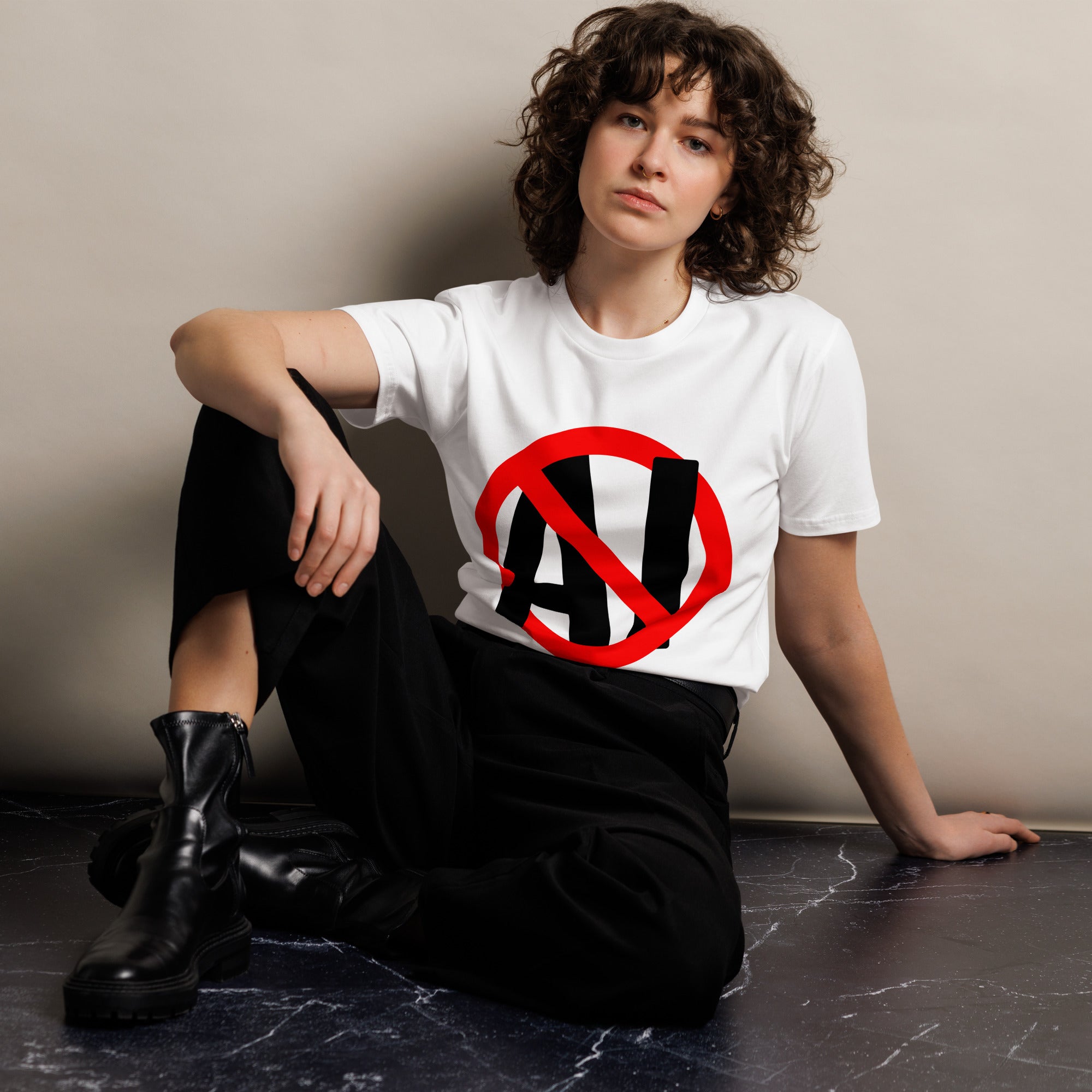 Image of the Stop AI T-Shirt.